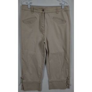 Chico's Capri Khaki Pants Leg Tie Pockets Light Beige Size 2 Women's Large